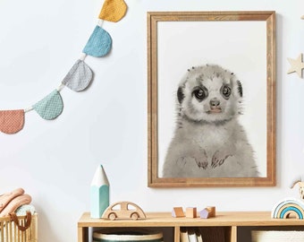 Poster für Kinderzimmer und Babyzimmer * Portrait Bilder Tiere * Kinderzimmer Deko Wand Erdmännchen