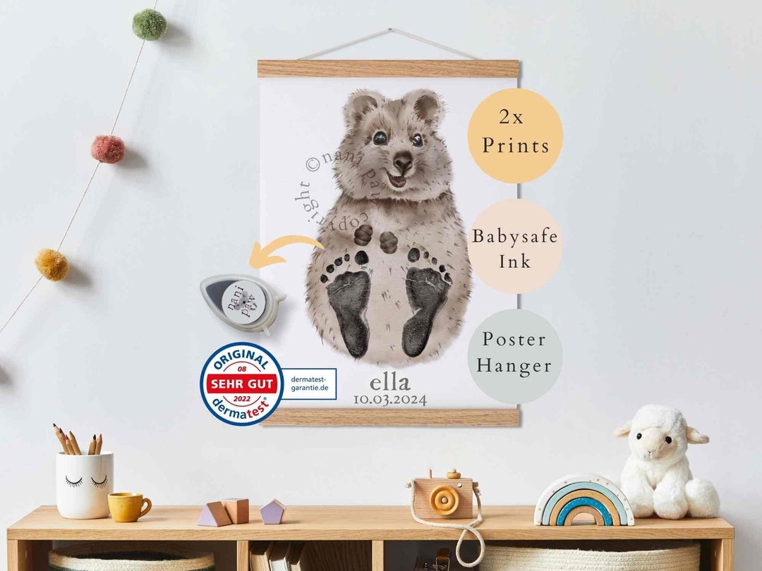 Regalo personalizado para bebé, juego de huellas de Quokka, para