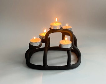 Black Candle Holder | Handmade T Light Holder | Black Candle Holder | Handmade Candle Holder | Ceramic Candle Holder