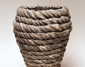 Handmade Brown Ceramic Vase: Coiled Pottery Decor, US Duties Included