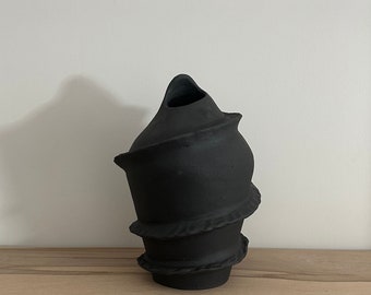 Handmade Ceramic Vase  | Black Ceramic Vase | Sculptural Vase