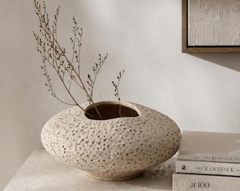Handmade Textured Ceramic Vase: Moon Surface Decor