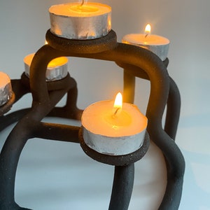 Black Candle Holder Handmade T Light Holder Black Candle Holder Handmade Candle Holder Ceramic Candle Holder image 6