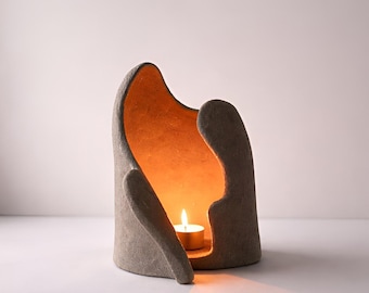 Handgemachter Keramik Kerzenhalter, skulpturale Teelichthalter, vulkanischer Steingut, Wabi Sabi Dekor