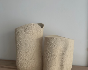 Set of 2 Vases | Handmade Ceramic Vase | Lace  Vase