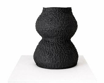 Handmade Black Ceramic Vase: Textured Home Decor