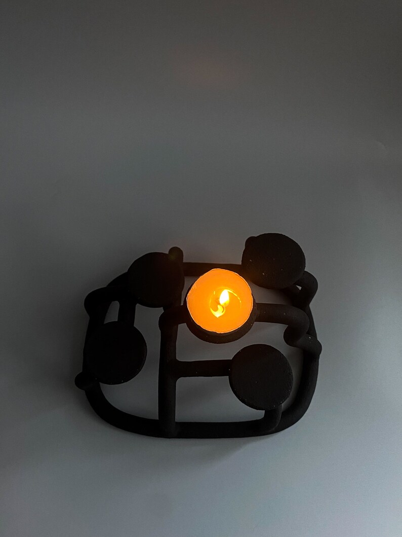 Black Candle Holder Handmade T Light Holder Black Candle Holder Handmade Candle Holder Ceramic Candle Holder image 7