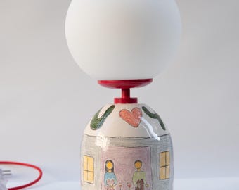 Handbemalte Keramik-Tischlampe aus New York, farbenfrohe New Yorker Lampe, ausgefallene Wohndekoration