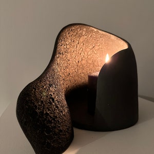 Black Ceramic Candle Holder Black Ceramic Vase Textured Candle Holder Sculptural Candle Holder image 4