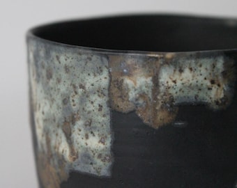 Black Stoneware Coffee & Tea Cup – Handmade Ceramic – Textured Pottery