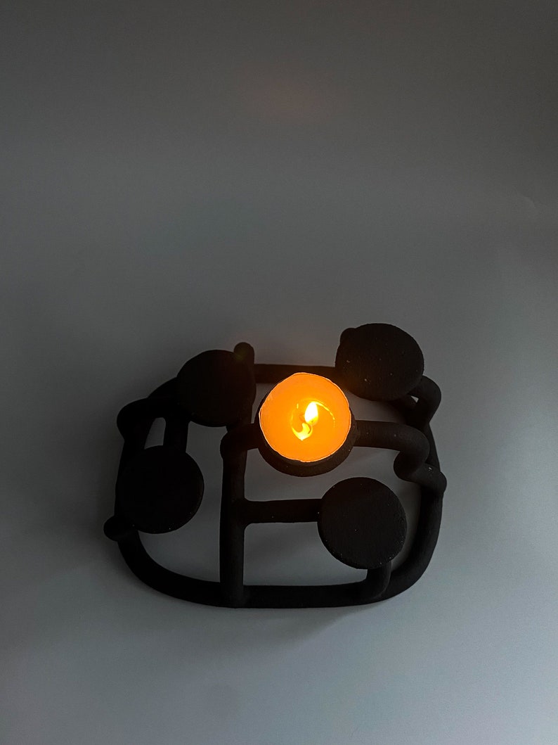 Black Candle Holder Handmade T Light Holder Black Candle Holder Handmade Candle Holder Ceramic Candle Holder image 4