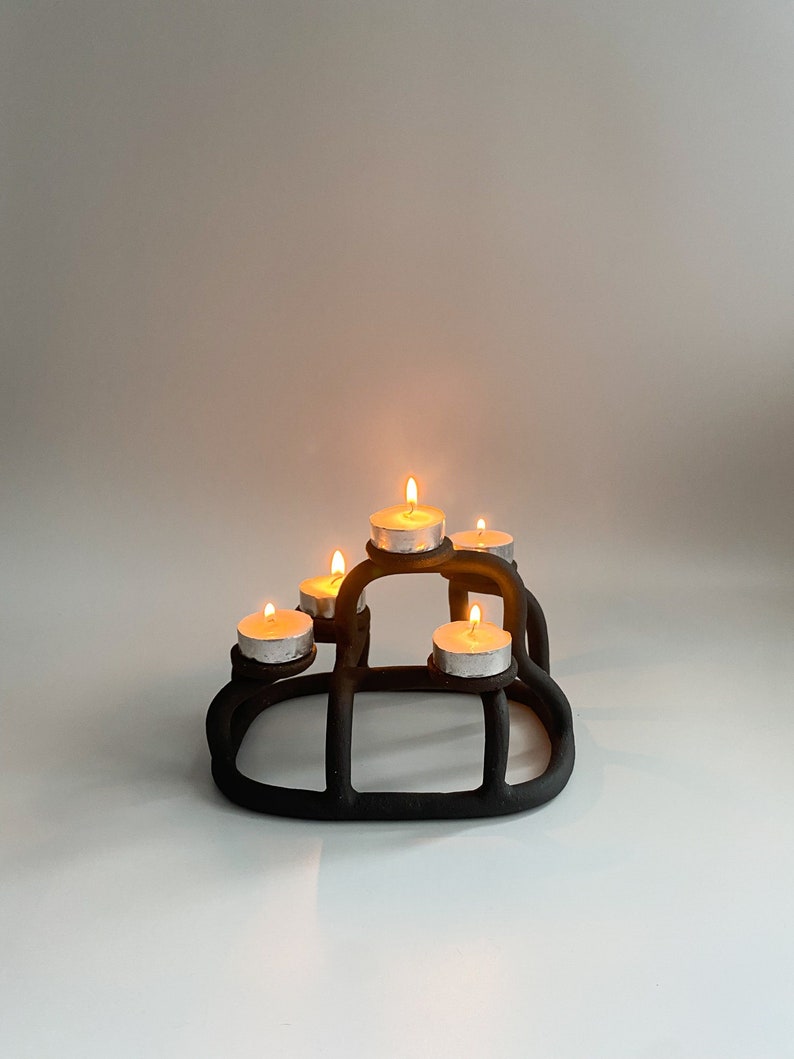 Black Candle Holder Handmade T Light Holder Black Candle Holder Handmade Candle Holder Ceramic Candle Holder image 1