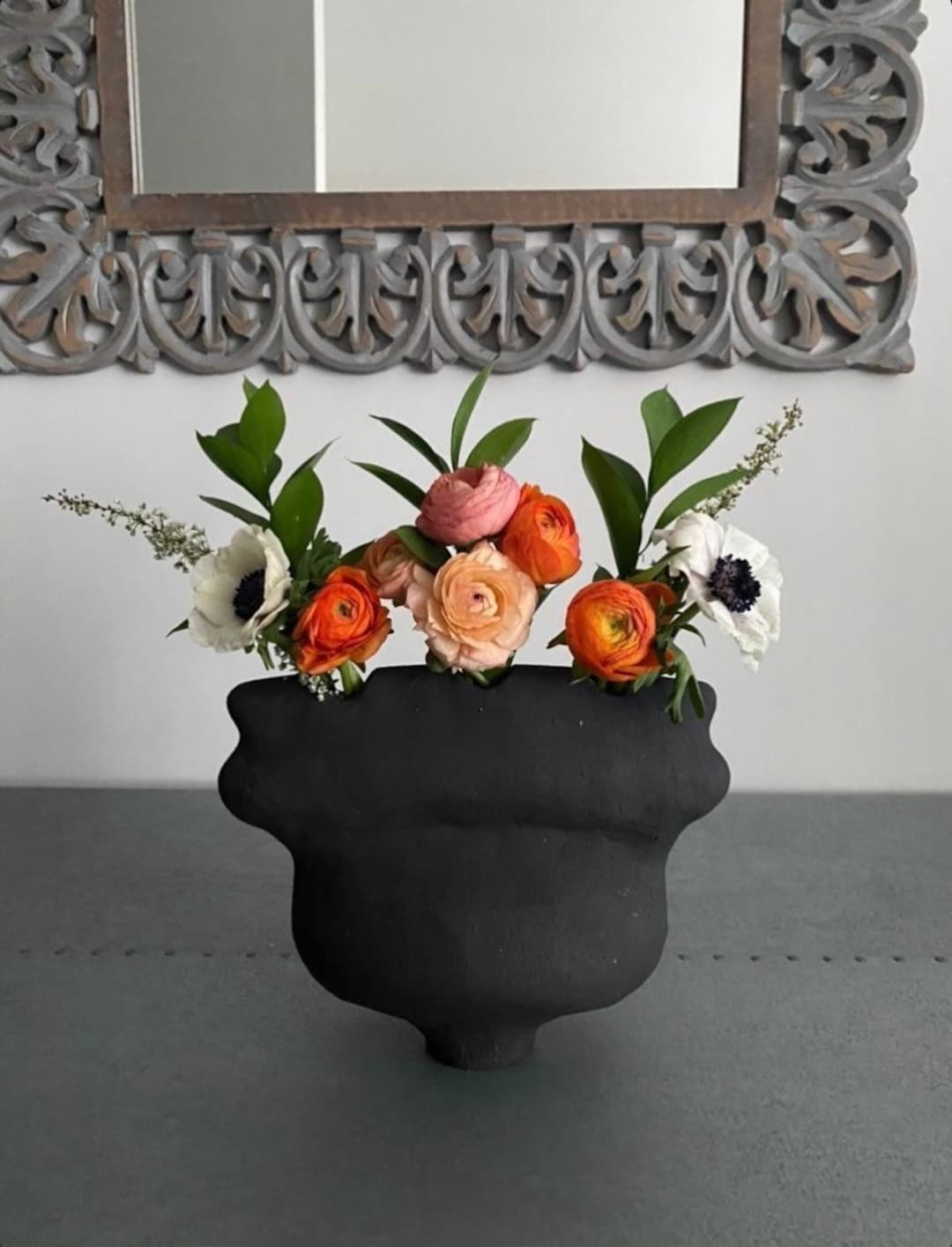 Black Vase for Flowers Black Vase Ceramic Minimal Vase Sculptural Vase