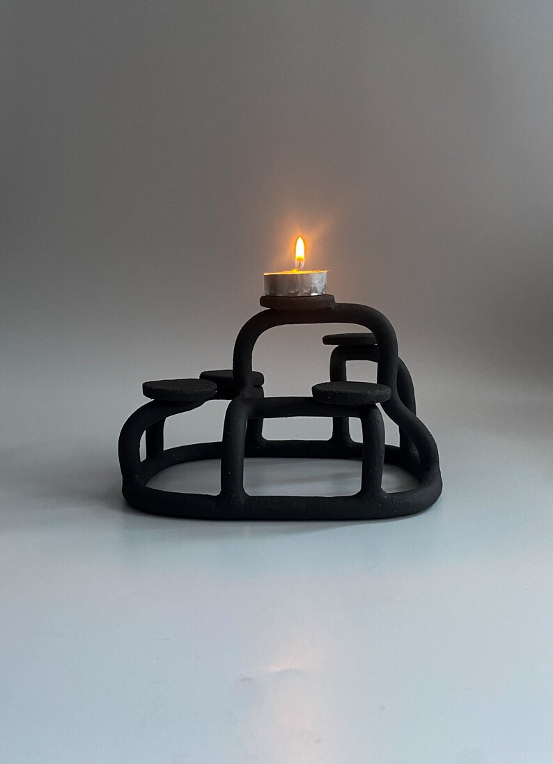Black Candle Holder Handmade T Light Holder Black Candle Holder Handmade Candle Holder Ceramic Candle Holder image 10