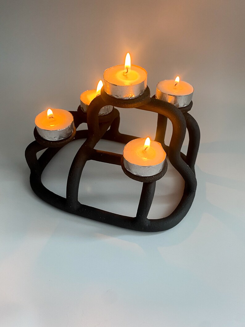 Black Candle Holder Handmade T Light Holder Black Candle Holder Handmade Candle Holder Ceramic Candle Holder image 9