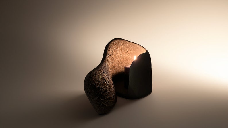 Black Ceramic Candle Holder Black Ceramic Vase Textured Candle Holder Sculptural Candle Holder image 3