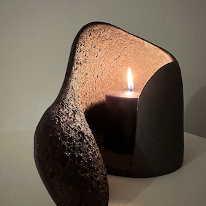 Black Ceramic Candle Holder Black Ceramic Vase Textured Candle Holder Sculptural Candle Holder image 6