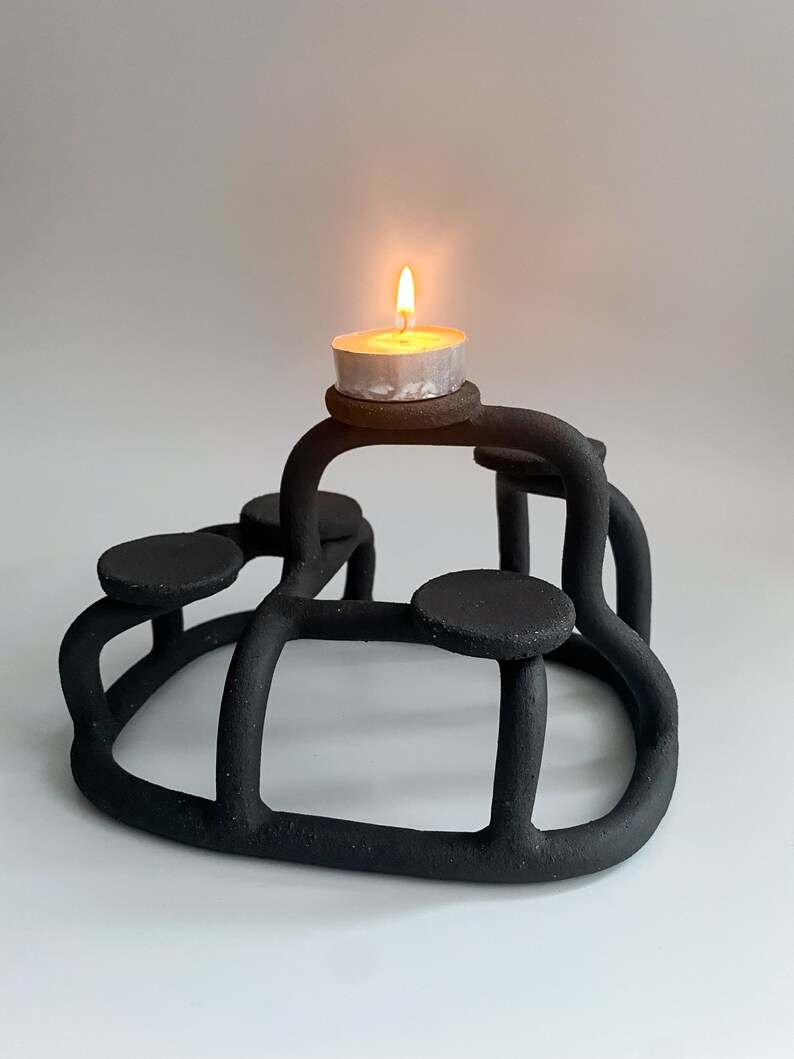 Black Candle Holder Handmade T Light Holder Black Candle Holder Handmade Candle Holder Ceramic Candle Holder image 3