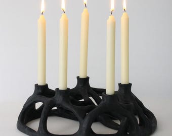 Handmade Black Ceramic Candle Holder