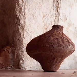 Dark Terracotta Vase | Handmade Textured Vase | Home Decor Vase | Unique Ceramic Vase