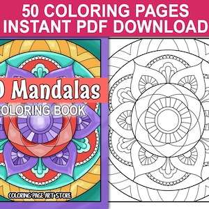 Mandala Coloring Book | 50 Printable Coloring Pages | Instant Download PDF