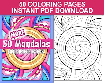 50 MORE Mandalas Coloring Book | 50 Printable Coloring Pages | Instant Download PDF