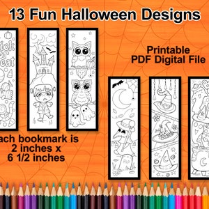 Printable Halloween Bookmarks to Color Cut and Color Bookmarks Bookmarks for Teens and Kids Bookmarks for Adults Coloring Book image 2