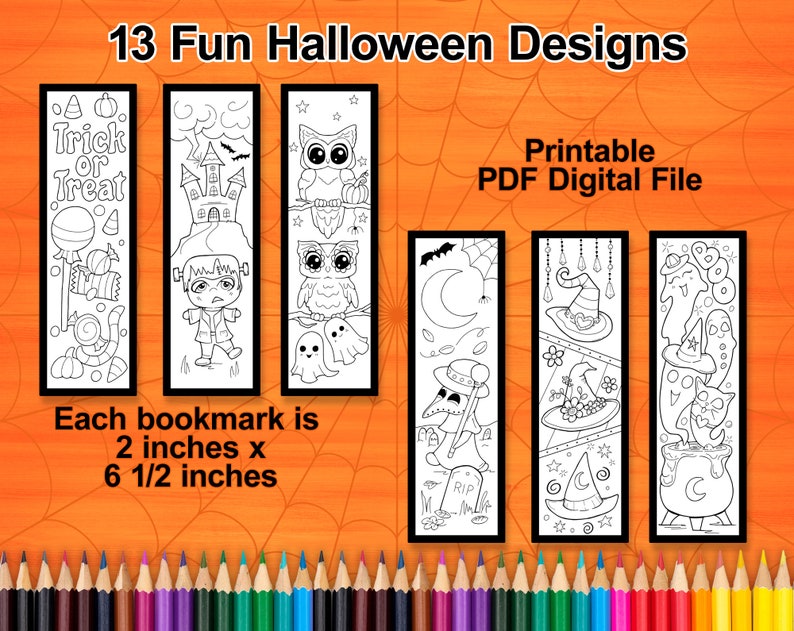 Printable Halloween Bookmarks to Color Cut and Color Bookmarks Bookmarks for Teens and Kids Bookmarks for Adults Coloring Book image 2
