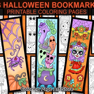 Printable Halloween Bookmarks to Color Cut and Color Bookmarks Bookmarks for Teens and Kids Bookmarks for Adults Coloring Book image 1