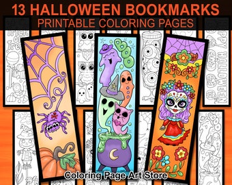 Afdrukbare Halloween-bladwijzers om in te kleuren | Bladwijzers knippen en kleuren | Bladwijzers voor tieners en kinderen | Bladwijzers voor volwassenen | Kleurboek