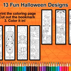Printable Halloween Bookmarks to Color Cut and Color Bookmarks Bookmarks for Teens and Kids Bookmarks for Adults Coloring Book image 3