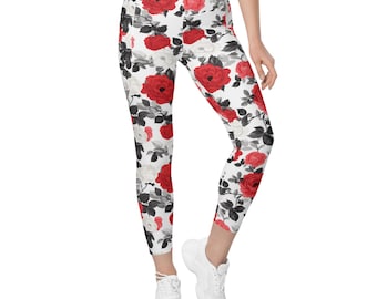 Red Rose Leggings - Women Gym Kit - Women Yoga Leggings - Women Exercise Wear - Workout Clothes - Mother Day Gift Idea - Bridesmaid Gifts
