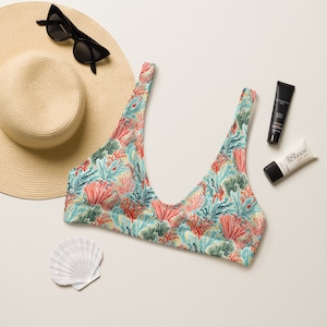Niedliche Koralle Meer Muster Recycled gepolsterten Bikini-Oberteil Micro Extreme String Bikini Micro String Hawaii Bikini Sexy Badeanzug