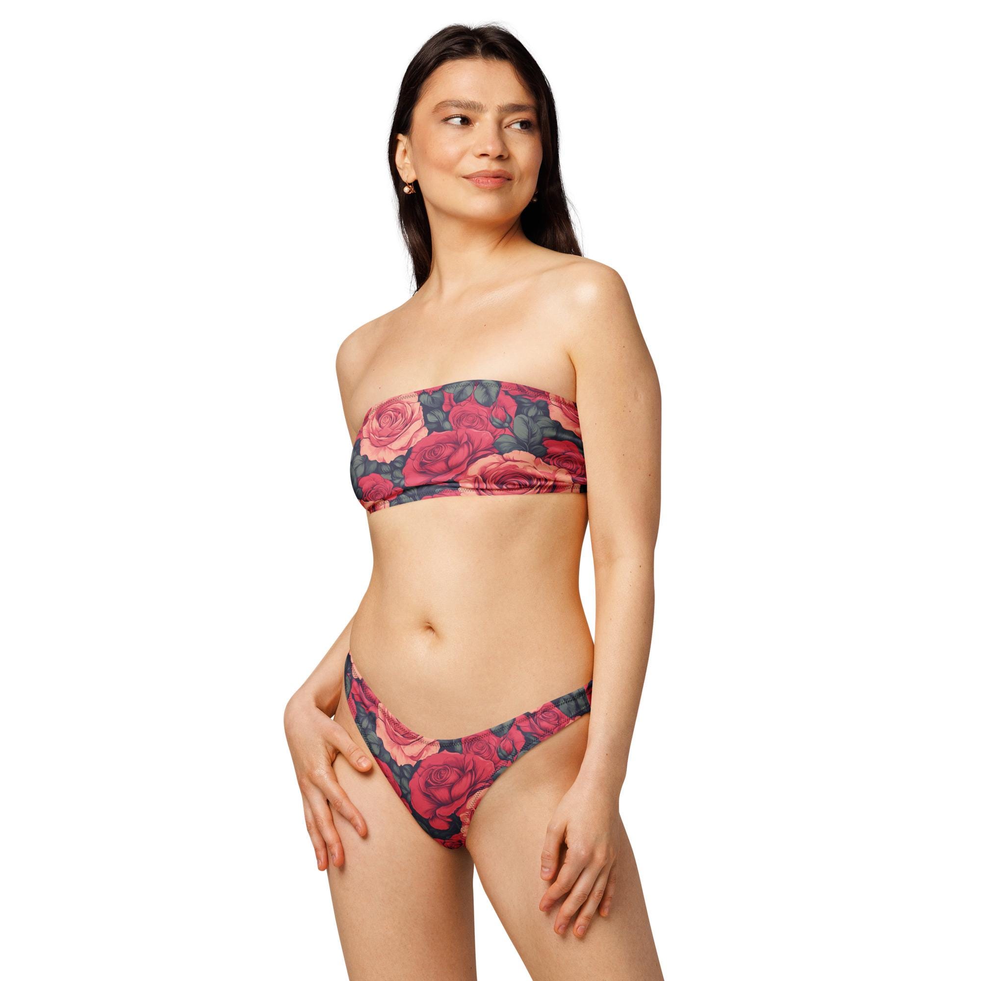Cute Rose Bandeau Bikini For Her Summer thong Tiny Micro Beach Nude Plug bikini Underwear Slingshot