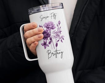 Personalized Name Purple June Birth Month Flower Coffee Cup - Birthday Mom Dad Grandma 25oz Stanley Tumbler Pottery Ceramic Cup Latte Mug