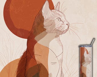 Boho Feline Coffee Tumblers - Skinny Cat Dad Mum Pottery Mug - Back to School Tea Cup Latte Tumbler Kitty Stanley Women Gift