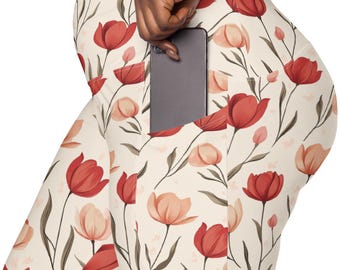 Retro Tulip Leggings - Women Gym Clothes - Capri Yoga Pants - Ladies Athletic Short - Pregnancy Leggings - Gifts For Mom - Mother's Day