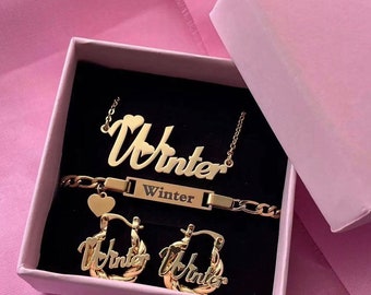 Personalized Baby Jewelry Set: Name Necklace, Bracelet & Hoop Earrings