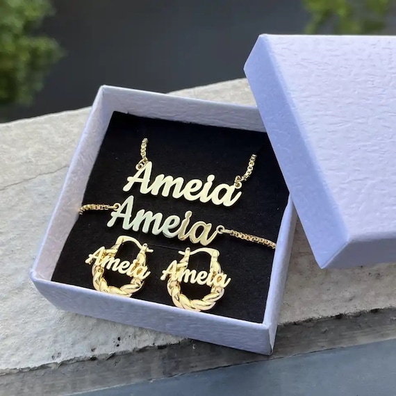 Personalized Kids Jewelry Set: Name Necklace, Bracelet & Earrings
