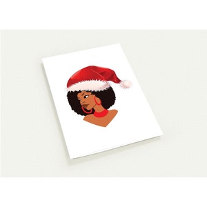 Tarjetas navideñas con gorro de Papá Noel afro: paquete festivo con una niña negra con afro, paquete de 10 tarjetas de felicitación (sobres estándar)