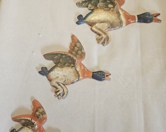 3er Set handbemalte fliegende Enten aus Gusseisen, Retro Wanddekoration