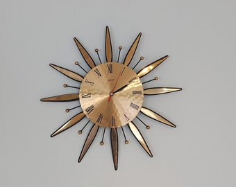 Vintage brass sunburst clock/mid century sunburst clock/mid century starburst clock/brass clock
