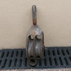 Vintage steel double sheave pulley block