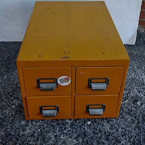 Vintage steel industrial yellow cabinet very heavy