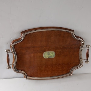 Antique victorian oak and silverplate butlers tray/antique drinks tray/oak and silverplate cocktail tray