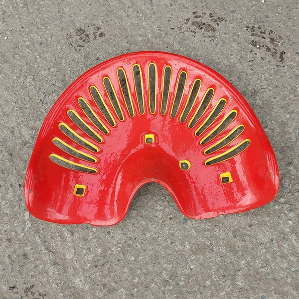 Vintage Original cast iron painted tractor seat painted in red and yellow/tractor gift