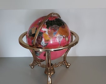 Large gemstone globe with gold gilt metal surround/tabletop globe and compass