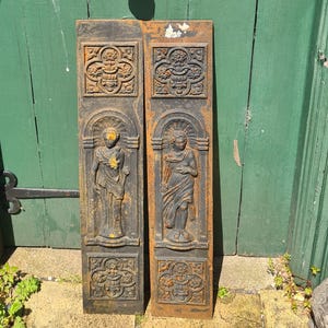 Pair of grecian style metal wall plaques roman male and female figures/antique style themed fireplace surrounds/fireplace /wall panels/fire