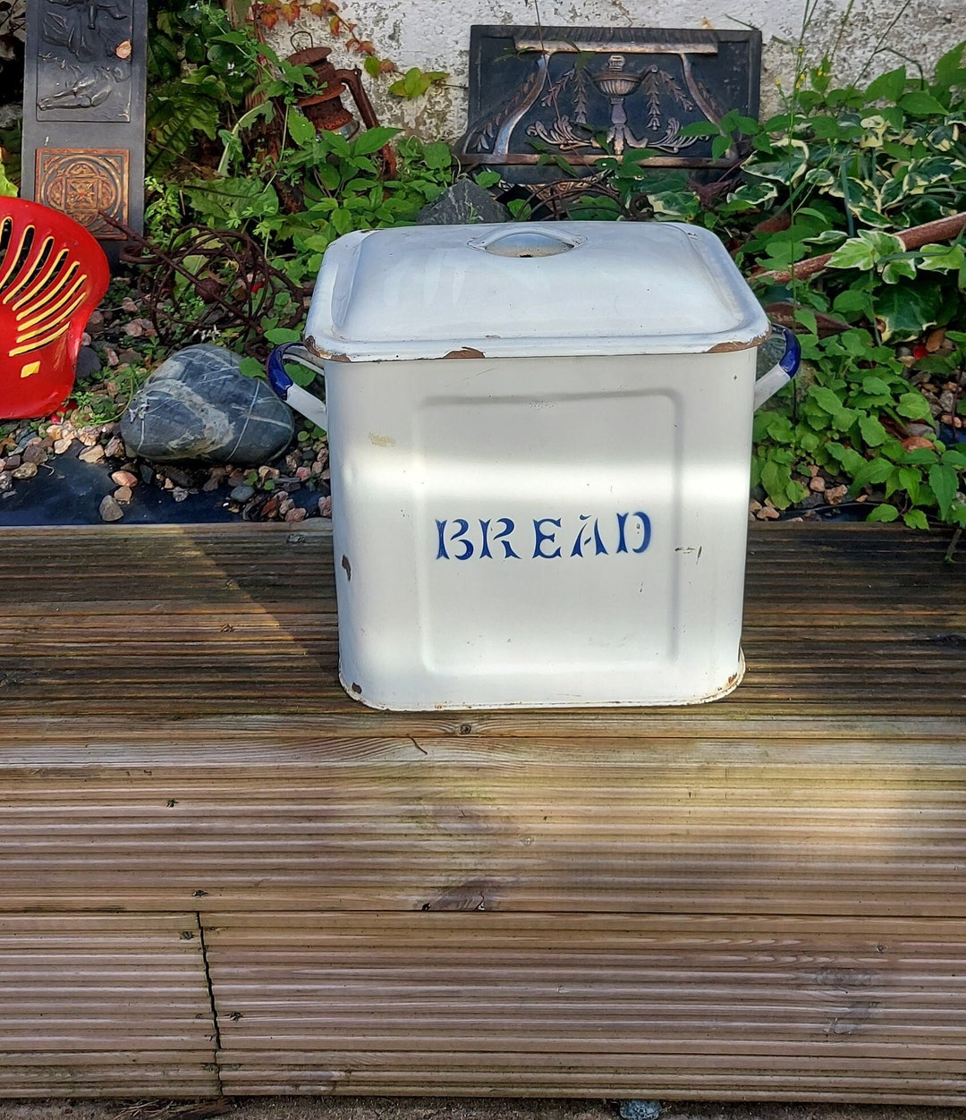 Vintage Blue and White Enamel Bread Bin Etsy