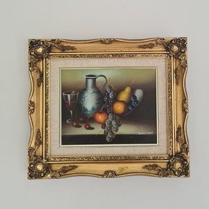 Still life oil painting signed/oil on canvas gold gilt framed painting